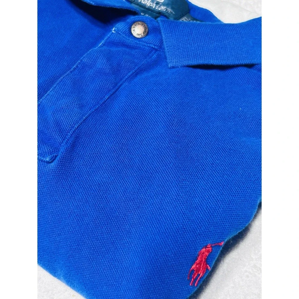Polo By Ralph Lauren Blue Snap Rugby Polo Short Sleeve Shirt XXL Custom Fit VTG